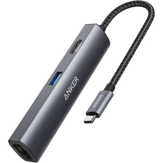 موزع USB فئة C انكر، 5 منافذ، رمادي غامق - ‎A8338