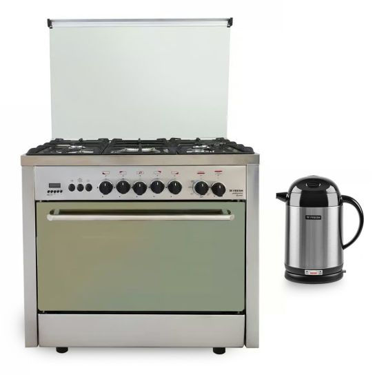 Fresh Professional Gas Cooker, 5 Burners - 1538 with Fresh Kettle and Thermos, 1.3 Liters - Stainless Steel