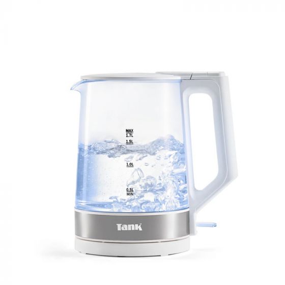 Tank Glass Electric Kettle, 1.7 Liters, 1850 Watt, Transparent and White - KG-2318