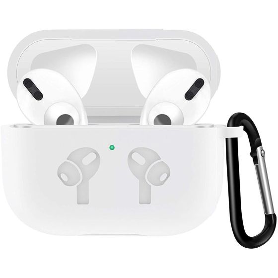 Compatible with AirPods Pro Case, Protective Shockproof Wireless Charging Earbuds Case Cover Skin with Keychain kit Set Compatible for Apple AirPods Pro 2019 (White)