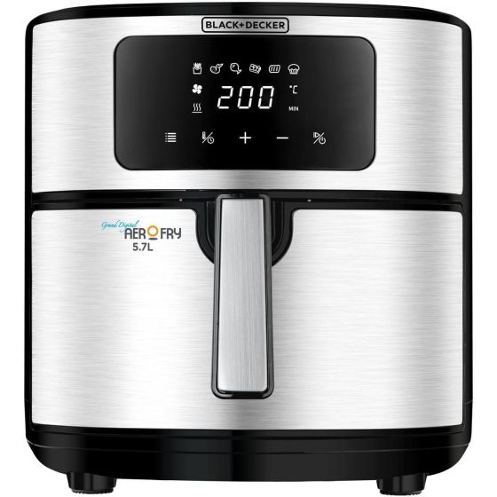 Black + Decker Aerofry 6-in-1 Digital Air Fryer, 7.2 Liters, 1500W, Black and Silver - AF7257-B5