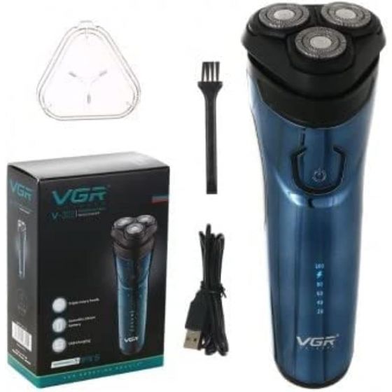 VGR Rechargeable Hair shaver, Wet and Dry, Blue - V-322