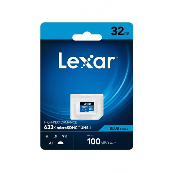Lexar Class 10 633X UHS-I MicroSDHC Memory Card, 32GB, Black and Blue - LMS0633032G-BNNNG 