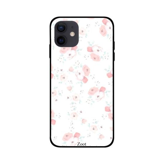 White Pink Flowers Printed Back Cover for Apple iPhone 12 Mini