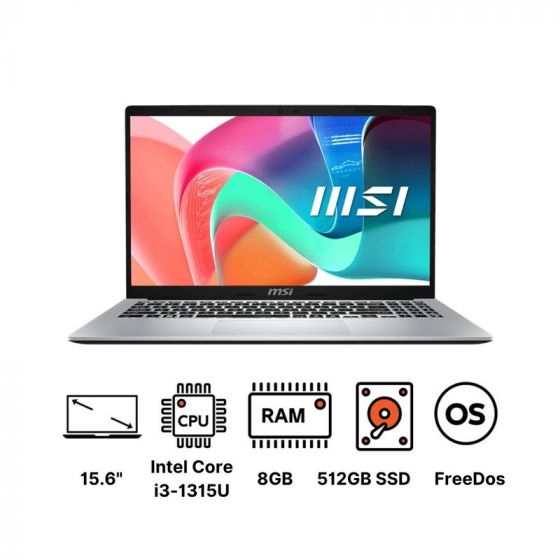 MSI Modern15 - F13MG-492XEG - 9S7-15S121-492 Laptop, Intel Core i3-1315U, 512GB SSD, 8GB RAM, 15.6 Inch FHD IPS 60Hz Display, Intel UHD Graphics, Dos - Platinum Grey