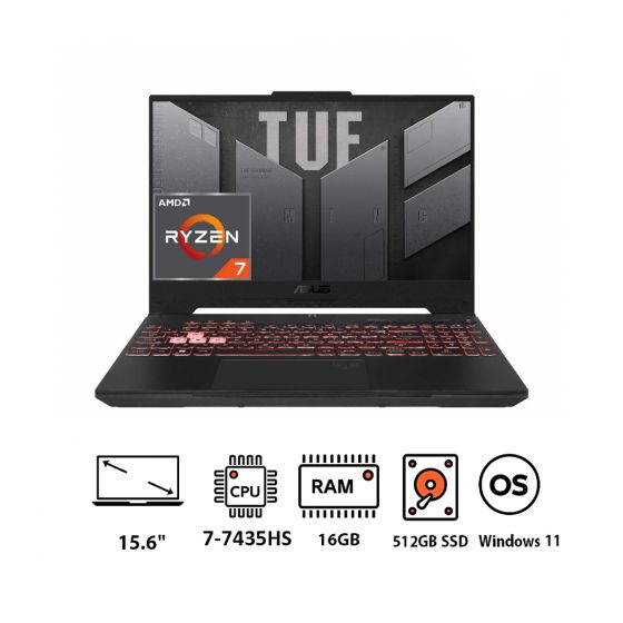 Asus TUF Gaming W11 FA507NUR-LP007W Laptop, AMD Ryzen 7 7435HS, 512GB SSD, 16GB RAM, 15.6 Inch FHD Display 144Hz, NVIDIA GeForce RTX 4050 6GB, Windows 11- Jaeger Gray