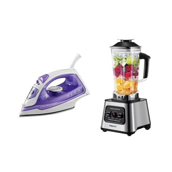 Sokany Electric Blender, 2.5 Liters, 6000 Watt, Black and Silver - SK-999, Steam Iron, 2000 Watt, Purple- SK-YD-2111
