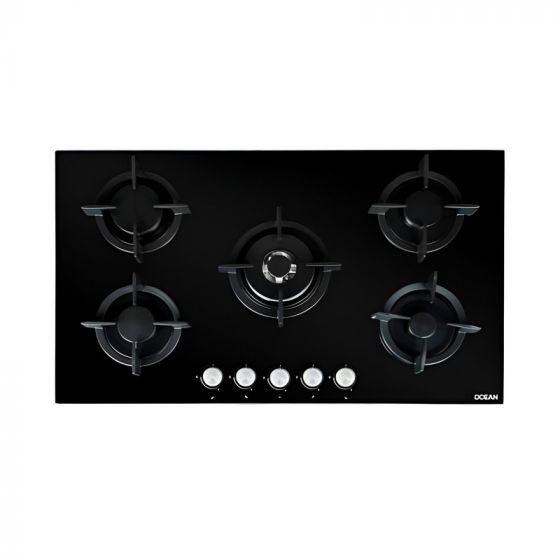 Ocean Gas Built-in Hob, 90cm, 5 Burners, Black Glass - OHGGR9401NPROSC