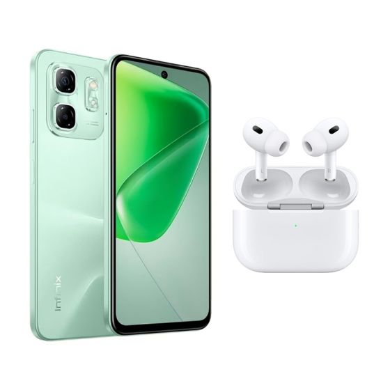 Infinix Hot 50i, 256GB, 8GB RAM, 4G, Dual SIM - Sage Green with Ridingtone AirPods Pro 2nd Gen Earbuds, Noise Cancellation - White