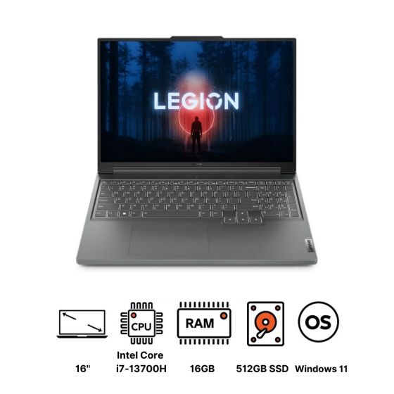 Lenovo Legion Slim 5 16IRH8 Gaming Laptop, Intel Core i7-13700H, 512GB SSD M.2 2280 PCIe 4.0x4 NVMe, 16GB RAM, 16 Inch, WQXGA, 165Hz, NVIDIA GeForce RTX 4050 6GB GDDR6, Windows 11 - Storm Grey