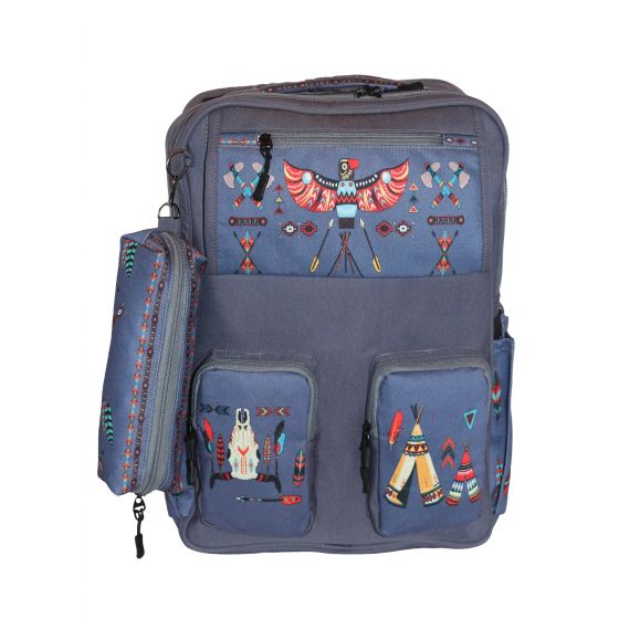Gharibo Bags School Backpack With Pencil Case For Kids, Eagle Pattern - Grey