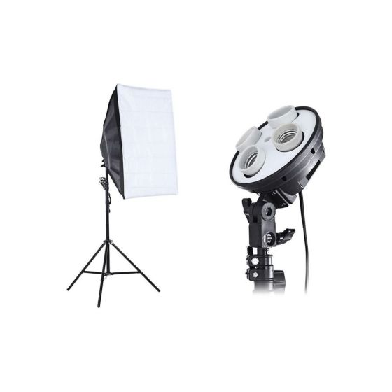Studio Kit Lamp Holder with Light Stand and Soft Box Plug, 3 Pieces - Black and White