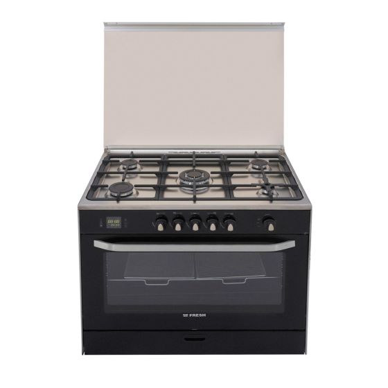 Fresh Hammer Digital Gas Cooker, 5 Burners, Black and Silver - 16937