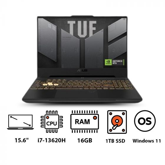 لاب توب اسوس تاف جيمينج F15 2023 FX507VV، انتل كور i7-13620H، هارد SSD سعة 1 تيرا PCIe 4.0 NVMe M.2، رام 16جيجا، شاشة IPS مقاس 15.6 بوصة ودقة FHD بمعدل تحديث 144 هرتز، كارت انفيديا جي فورس  RTX 4060، سعة 8 جيجا، GDDR6، ويندوز 11 - رمادي