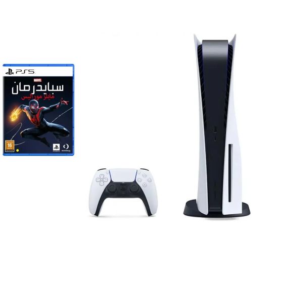 بلايستيشن 5 سوني مع ذراع تحكم لاسلكي - CFI-1016A01 MEE ولعبة مارفل سبايدر مان مايلز مورالز - النسخة العربية