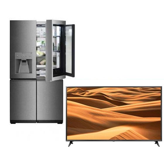 ثلاجة نوفروست ال جي سيجناتشر، 723 لتر - GR-X33FGNGL مع تلفزيون سمارت 55 بوصة ال جي LED، دقة UHD - موديل 55UM7095PVC