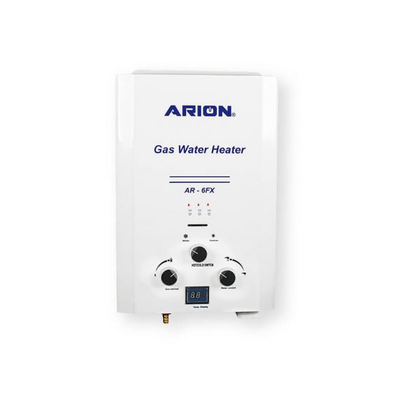 Arion Digital Gas Water Heater with Adapter, 6 Liter, White - AR-6FX