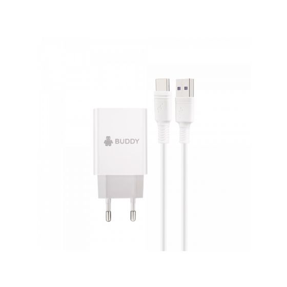 Buddy BUH4 Wall Charger, with USB-C Cable, 18W - White