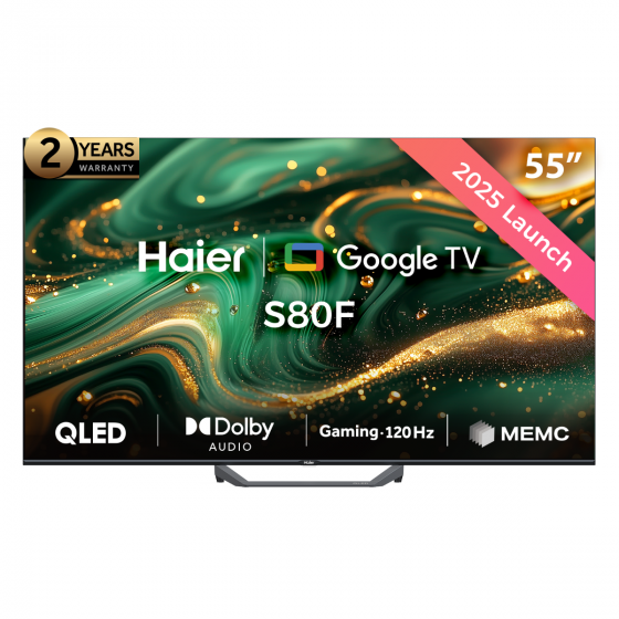 تلفزيون هاير 55 بوصة سمارت QLED، بدقة 4K UHD بريسيفر داخلي - H55S80F
