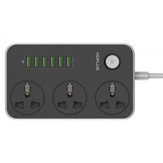 مشترك كهربائي اتش دي بلس، 3 منافذ، 6 منافذ USB، اسود - HD3604