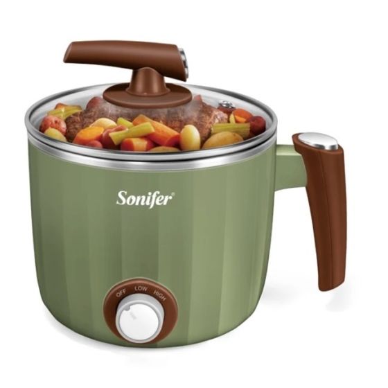 حلة طهي كهرباء متعدد الاوظائف سونفير، 600 وات، 1.2 لتر، بني واخضر - SF-1503