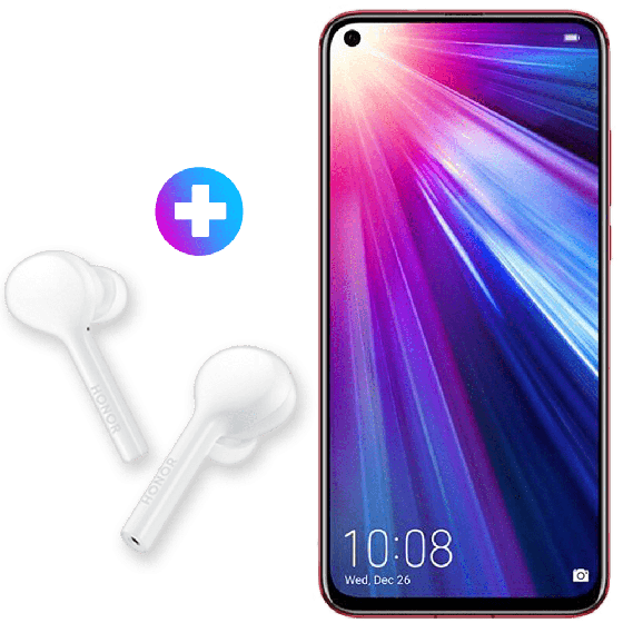 Honor V20 Dual Sim, 256GB, 4G LTE - Red with FlyPods