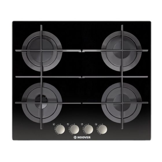 Hoover Gas Built-In Hob, 4 Burners, Black- HGV64SMTCGB
