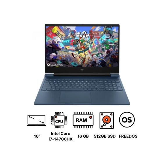 اتش بي Victus 16-R1043 لابتوب للألعاب، إنتل كور i7-14700HX، 512 جيجا SSD، 16 جيجا رام، 16 بوصة، شاشة FHD 144Hz IPS، كارت شاشة انفيديا جي فورس RTX 4050 6 جيجا، دوس - أزرق