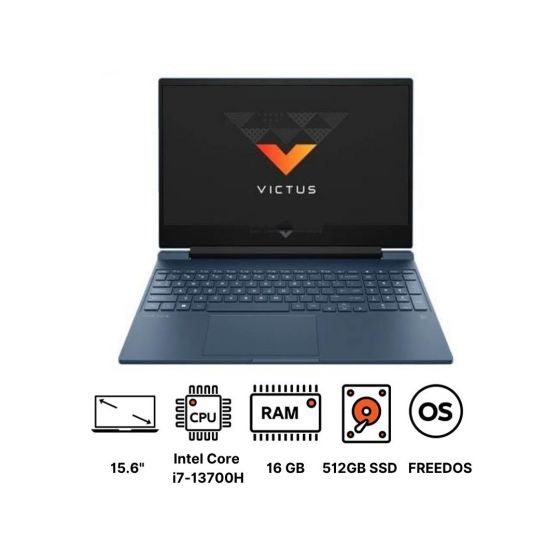 اتش بي Victus 15-fa1096ne لابتوب للألعاب، إنتل كور i7-13700H، 512 جيجا SSD، 16 جيجا رام، 15.6 بوصة، شاشة FHD IPS 144Hz، كارت شاشة انفيديا جي فورس RTX 4050 6 جيجا، دوس - أزرق