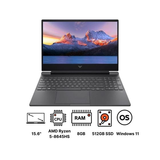 اتش بي Victus 15-fb2082wm لابتوب للألعاب، ايه ام دي راديون رايزن 5 8645HS، 512 جيجا SSD، 8 جيجا رام، 15.6 بوصة، شاشة FHD IPS 144Hz، كارت شاشة انفيديا جي فورس RTX 4050 6 جيجا، ويندوز 11 - أسود