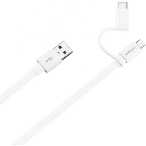 Huawei 2 In 1 Micro USB and Type-C USB Cable, 1.5 Meters, White - CP55S 