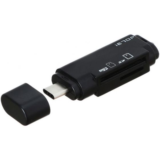 قارئ بطاقة ذاكرة اي توب USB فئة C، اسود