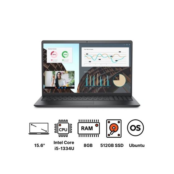 Dell Vostro 3530 Laptop, Intel Core i5-1334U, 512GB SSD, 8GB RAM, 15.6 Inch FHD Display, Intel UHD Graphics, Ubuntu - Black