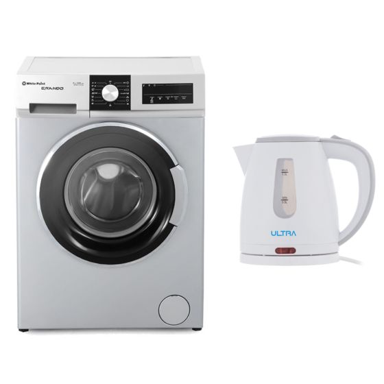 غسالة ملابس اوتوماتيك وايت بوينت، 7 كجم، فضي - WPW71015DSWS مع غلاية مياه كهربائية الترا، 1 لتر، 1200 وات، ابيض - UKP12WE1