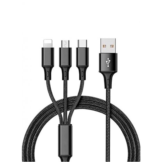 Lindo 3-in-1 USB Charging and Sync Cable, 65 Watt, 120 CM, Black - LL-225