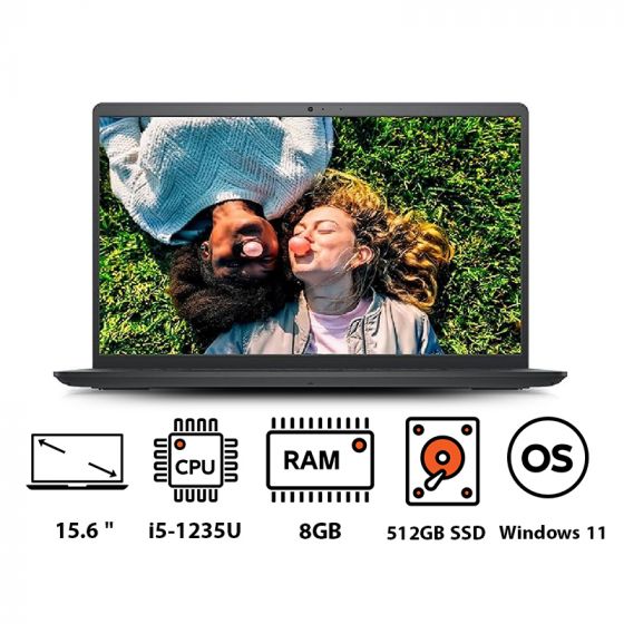 Dell Inspiron 3520 Laptop, Intel Core i5-1235U, 512GB SSD, 8GB RAM, 15.6 Inch, FHD 120Hz, Intel UHD Graphics, Windows 11 - Carbon Black