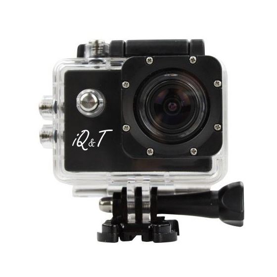 كاميرا اي كيو & تي الرياضية مع مجموعة اكسسوارات كاملة وبطاقة ذاكرة مايكرو SD بسعة 8 جيجا، اسود- DV2000S