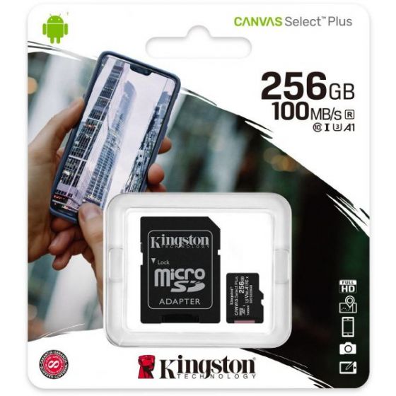 Kingston Canvas Select Plus microSD Card with SD Adapter, 256GB - SDCS2/256GB