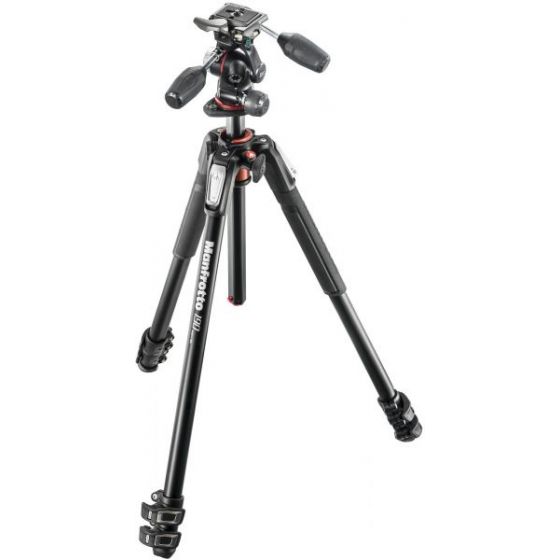 Manfrotto 190 Aluminum 3-Section Tripod with Head, Black - MK190XPRO3-3W