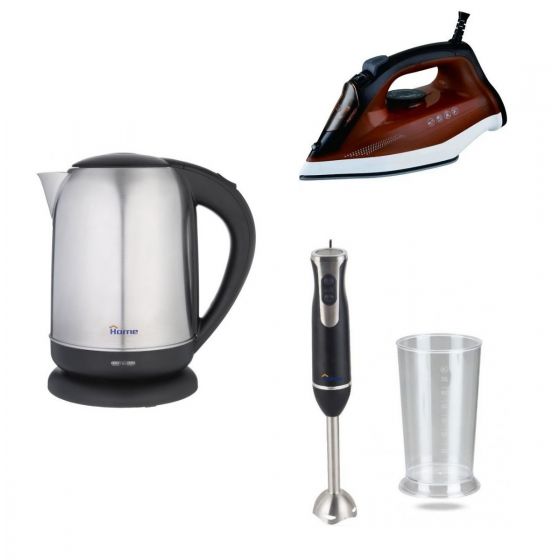Home Set of Hand Blender - BL-124, Steam Iron - JS-7100 and Electric Water Kettle - K436