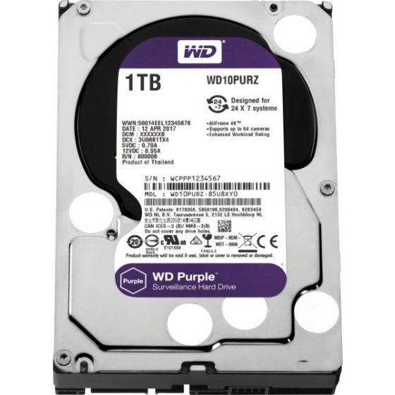 WD Surveillance Hard Drive, 1TB, Purple - WD10PURZ