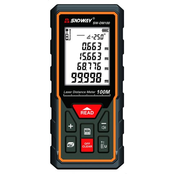 Sndway Laser Distance Measure, 100 Meter, Black/Orange- SW-DM 100