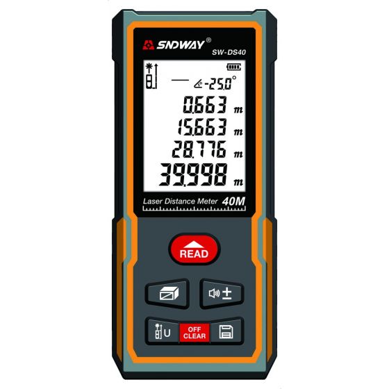 
Sndway Laser Distance Measure, 40 Meters, Black/Orange- SW-DS 40
