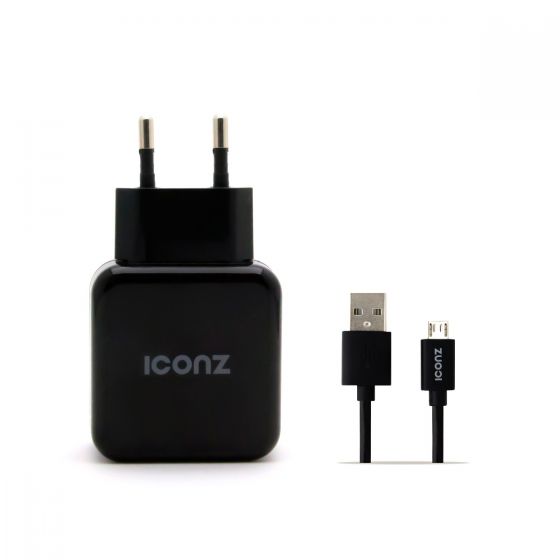 Iconz Wall Charger, 1 USB Port, With Micro USB Cable, Black- IWCR224K 