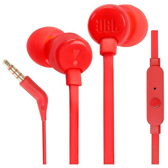 JBL T110 In-Ear Earphones with Microphone, Red – JBLT110RED