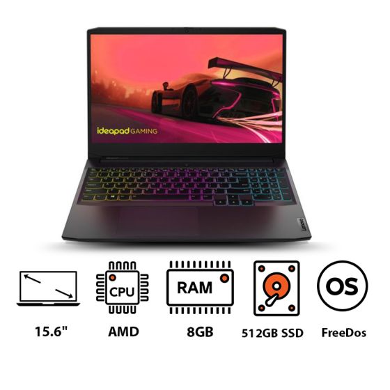 Lenovo IdeaPad Gaming 3 15ACH6 Laptop, AMD Ryzen 7 5800H, 15.6 Inch, 512GB SSD, 8GB RAM, NVIDIA GeForce RTX 3060 6GB GDDR6 Graphics, Dos- Shadow Black