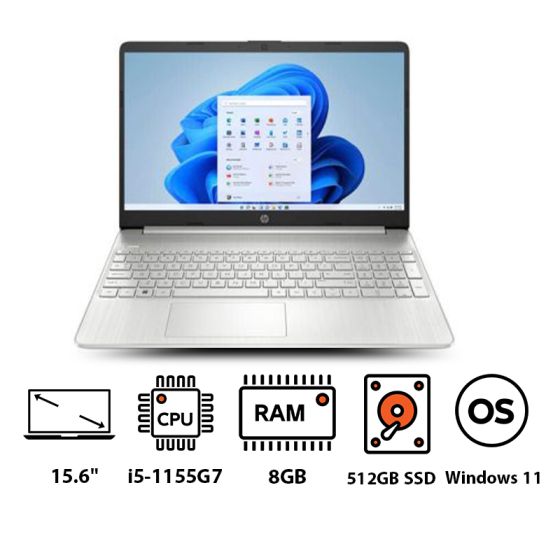 HP 15s-fq4047ne Laptop, Intel Core i5-1155G7, 512GB SSD, 8GB RAM, 15.6 Inch FHD, Intel Iris Xe Graphics, Windows 11 - Silver