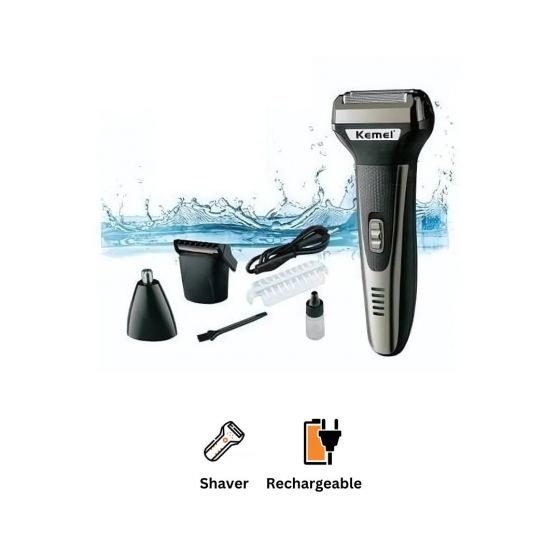 Kemei 3 in 1 Rechargeable Shaver, Black - KM-6776
