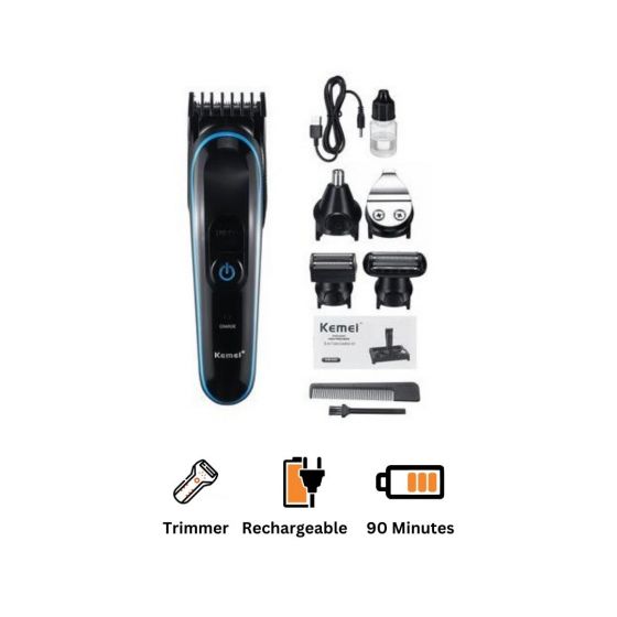 Kemei 5 in 1 Full Care Grooming Kit, Black and Blue - KM-690