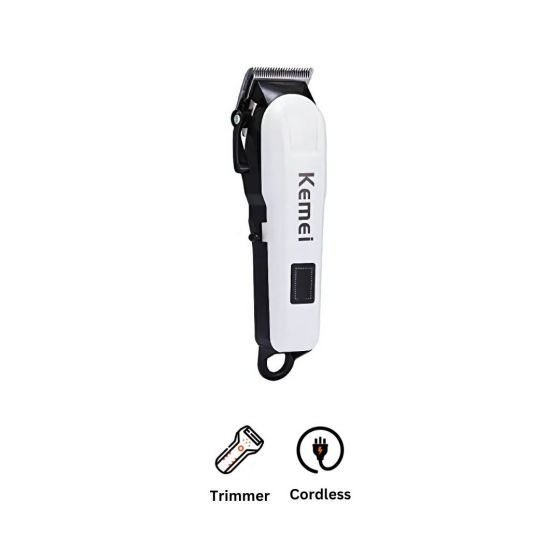 Kemie Cordless Hair and Beard Trimmer, White and Black-  KM-809A